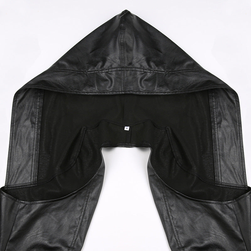 Black hooded garment on a white background